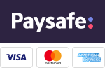 Powered by Paysafe with Visa, Mastercard & Amex logo